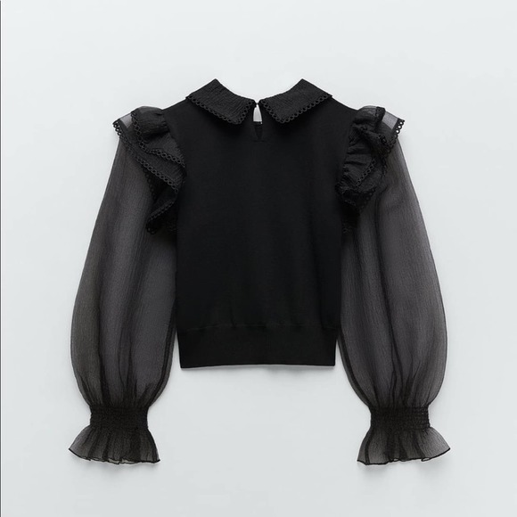 Zara Women’s Knit Sweater Organza Sleeves - Picture 4 of 7